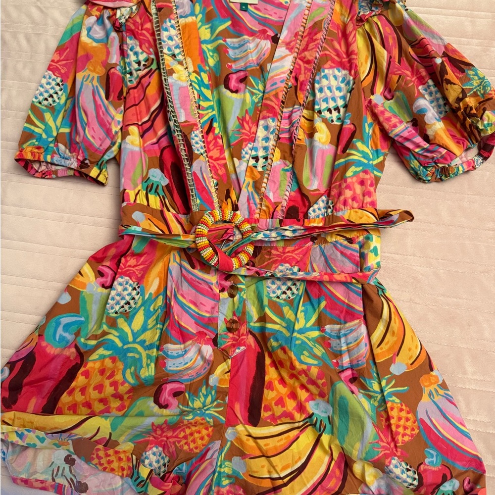 FARM Rio Multicolor Tropical Print Jumpsuit with Beaded Belt